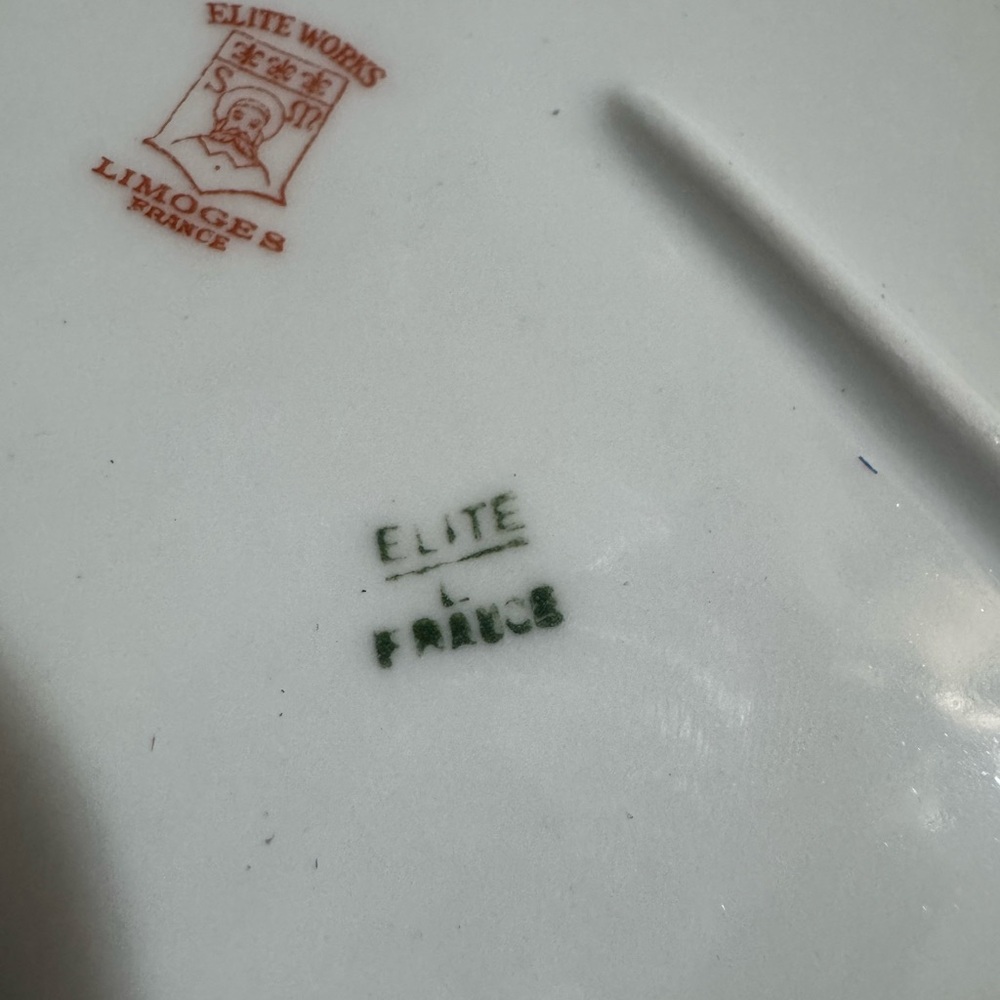 Vintage Elite Works Limoges France Covered Dish Vegetable Serving Green Floral - Picture 10 of 15